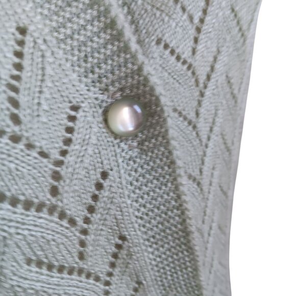 Womens Medium Vtg Cardigan Sweater Mint Green Chevron Knit Pearl Granny Buttons - Picture 5 of 8